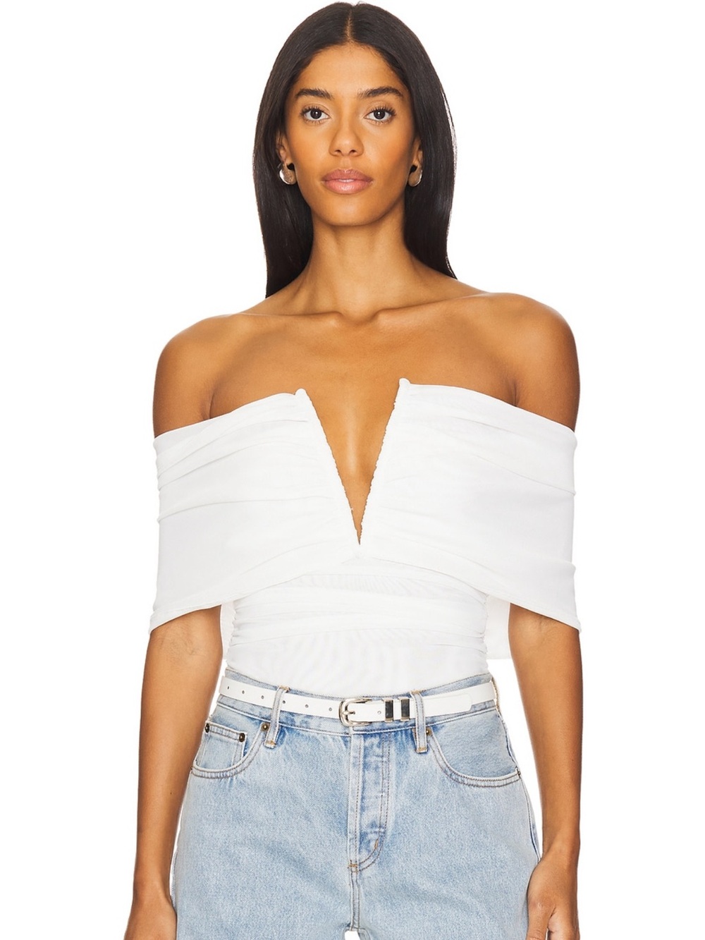 WeWoreWhat Off-Shoulder White V-Plunge Bodysuit
